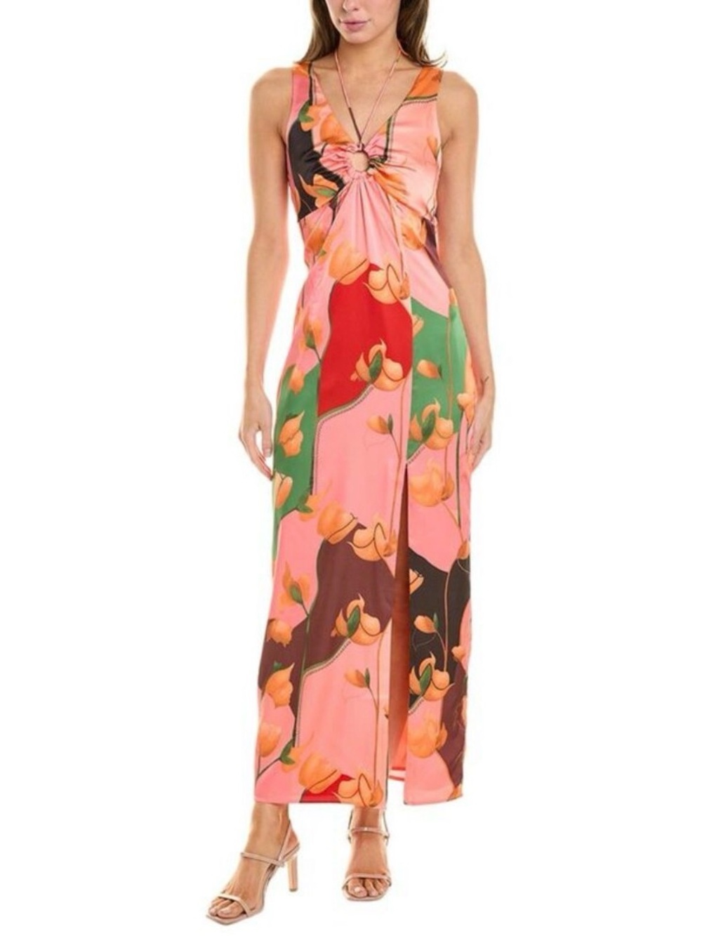 Hutch Misha Midi Vibrant Floral Maxi Dress in Pink, Orange & Green SZ S